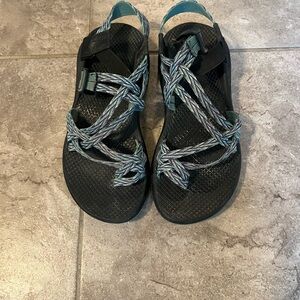 Black and Teal Strappy Sandals